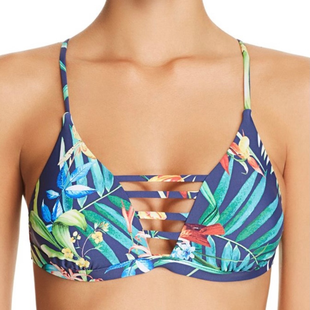 NWT Lucky Brand Lush Leaf Reversible Bikini Top